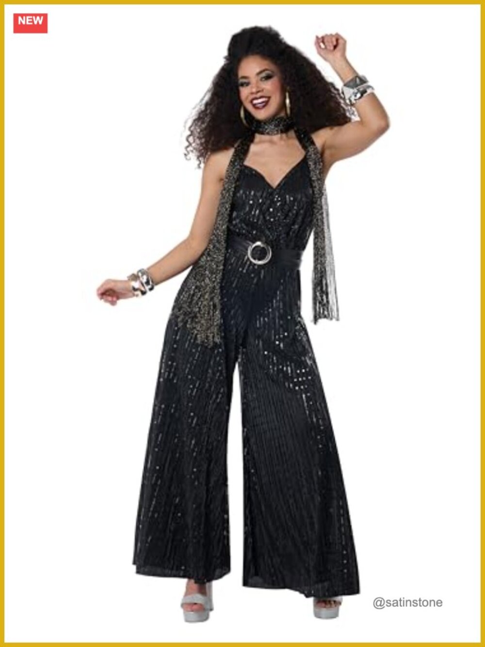 Disco Jumpsuit Costume Halter Neck Sleeveless Dance Halloween